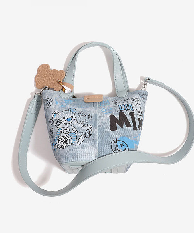 Denim Bucket Blue Print Mode Patchwork Tasche