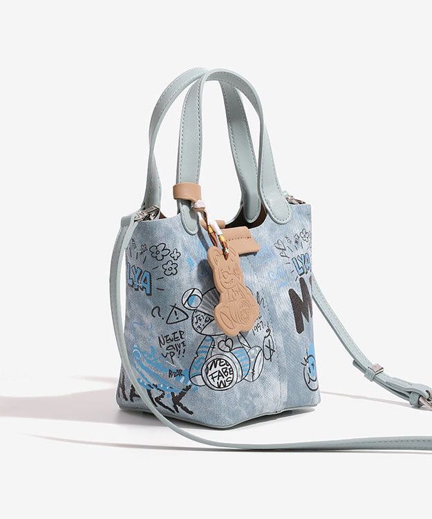 Denim Bucket Blue Print Mode Patchwork Tasche