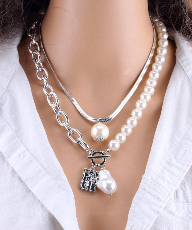 Chaîne de perles en métal doré pour femme, collier baroque tendance