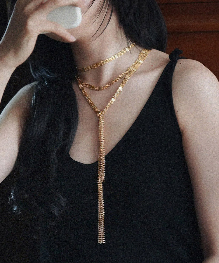 Mode Gold Kupfer Overgild Multi Layer Quaste Anhänger Halskette YA024