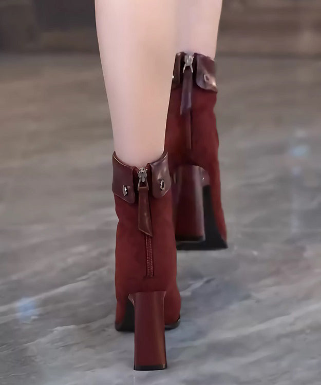 Modische Mulberry Wildlederstiefel mit klobigem Absatz und spitzer Zehenpartie TP019