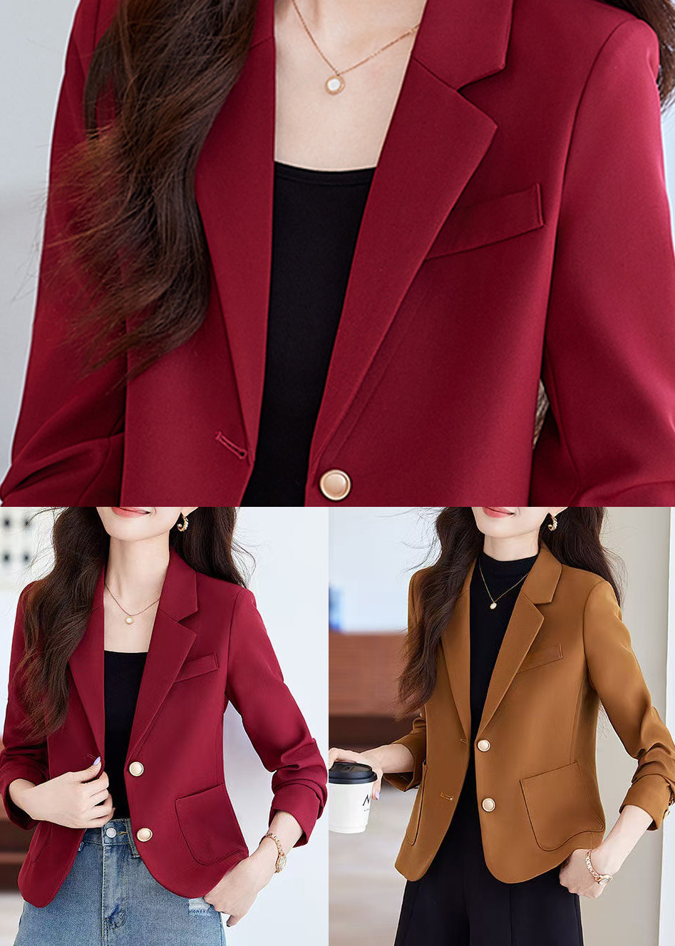 Mode Mulberry Silm Fit Mit Taschen Kurze Jacke Frühling YJ018