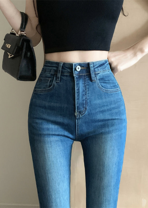 Pantalon en denim bleu marine à pattes d'éléphant, effet gainant, printemps YF032