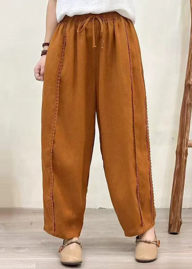 Pantalon en dentelle patchwork orange surdimensionné mode été