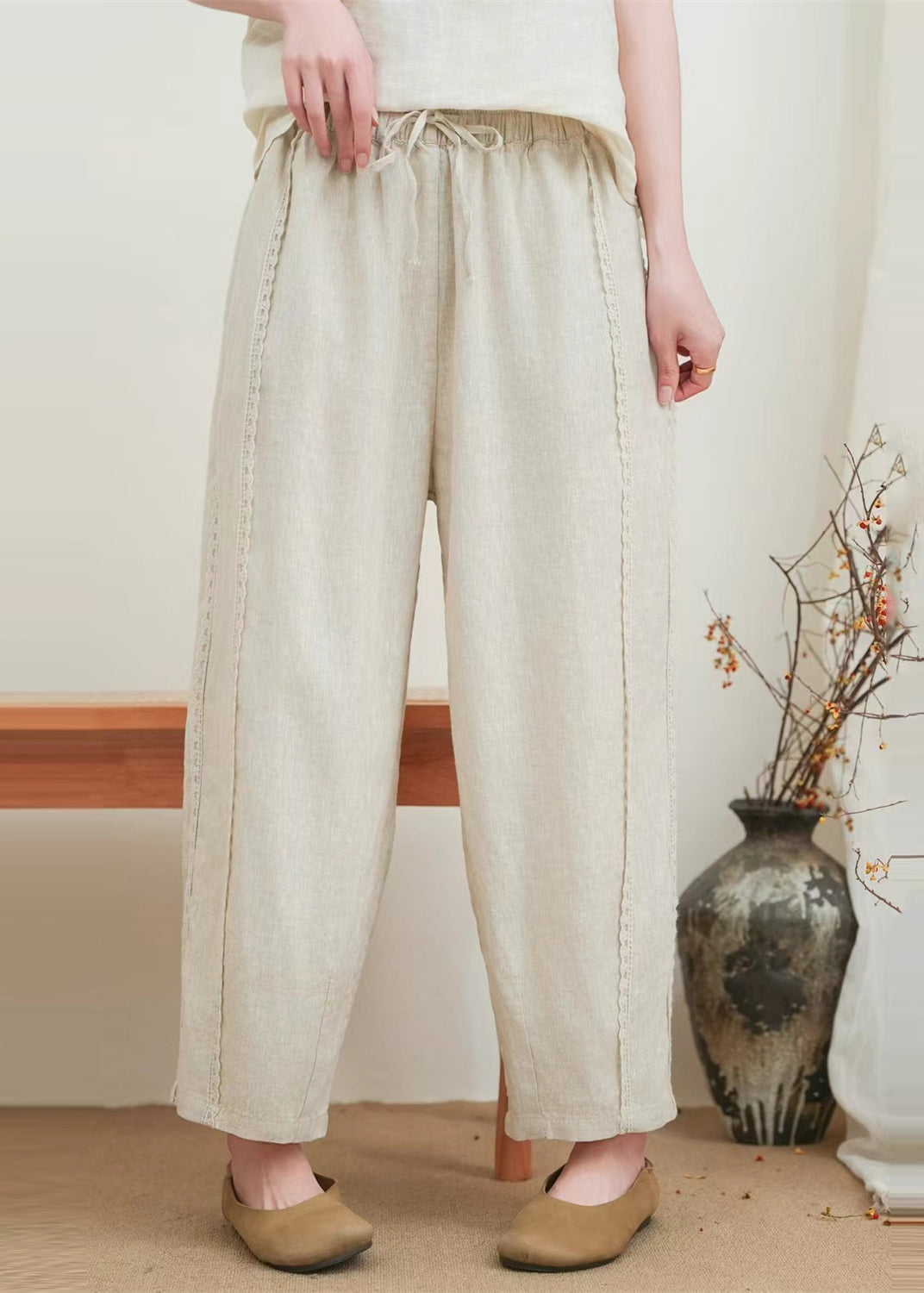 Pantalon en dentelle patchwork orange surdimensionné mode été
