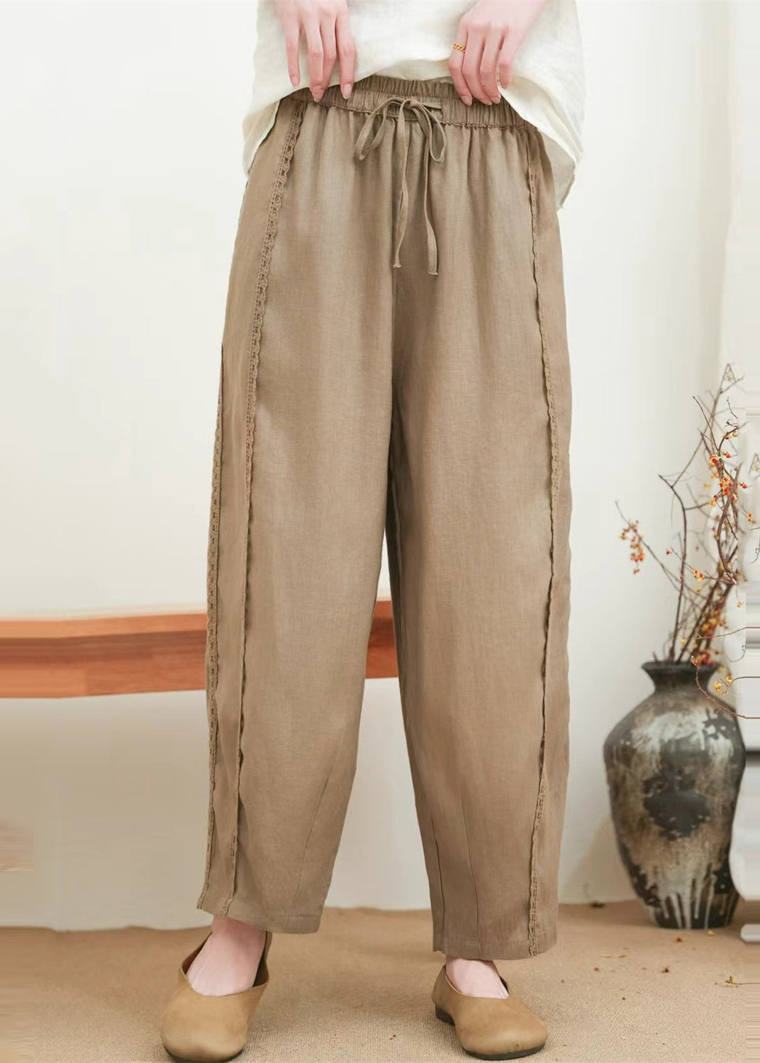 Pantalon en dentelle patchwork orange surdimensionné mode été