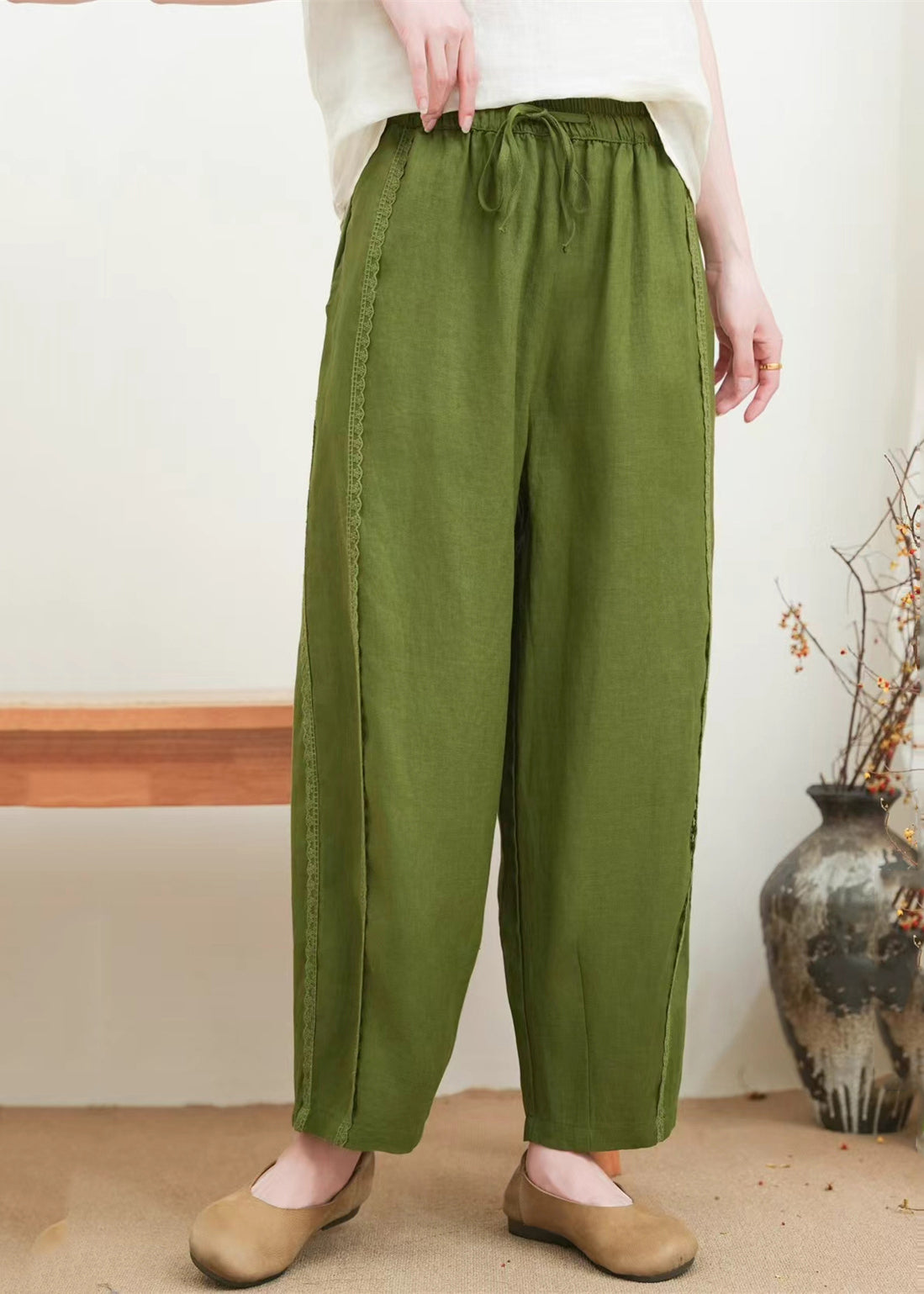 Pantalon en dentelle patchwork orange surdimensionné mode été