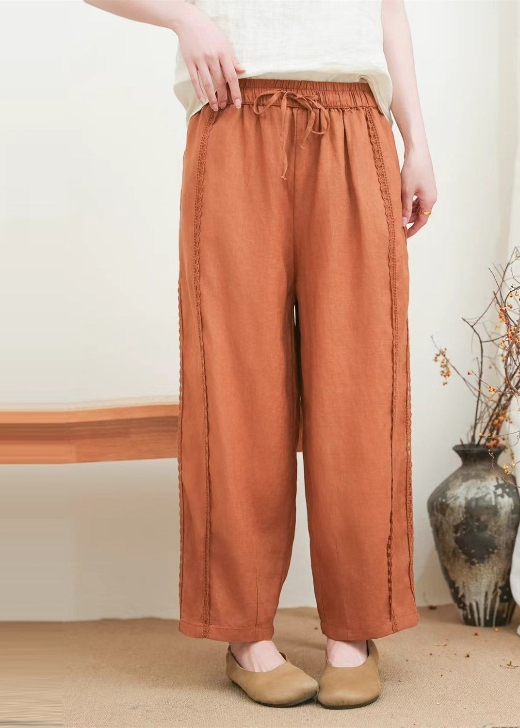 Pantalon en dentelle patchwork orange surdimensionné mode été