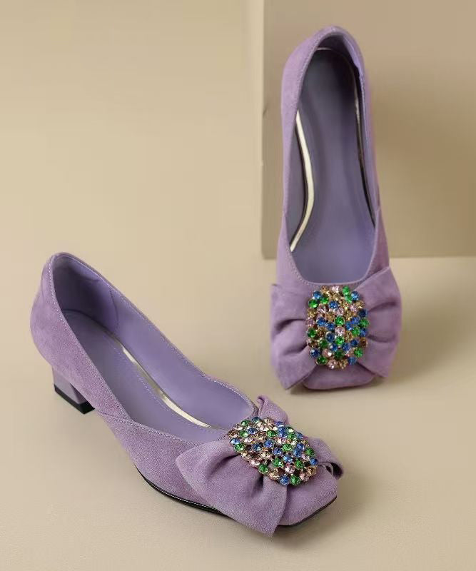 Fashion Purple Bow Zircon Splicing Chunky High Heels YC020