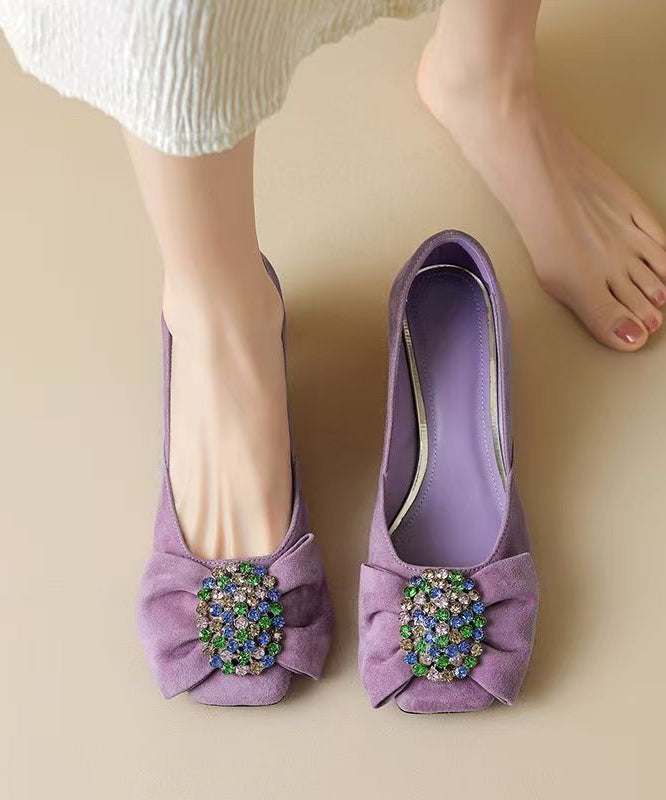 Fashion Purple Bow Zircon Splicing Chunky High Heels YC020