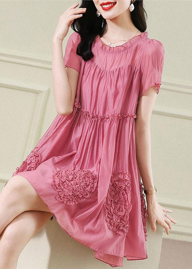 Rote Chiffon Kleider Rüschen Kurze Floral Mode Ärmel Mitte