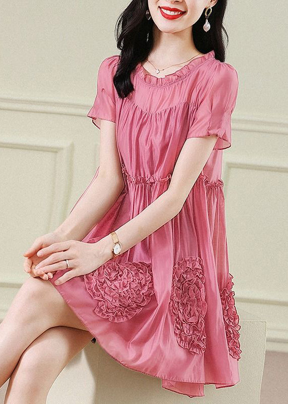 Rote Chiffon Kleider Rüschen Kurze Floral Mode Ärmel Mitte
