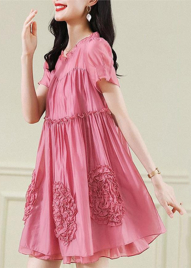 Rote Chiffon Kleider Rüschen Kurze Floral Mode Ärmel Mitte