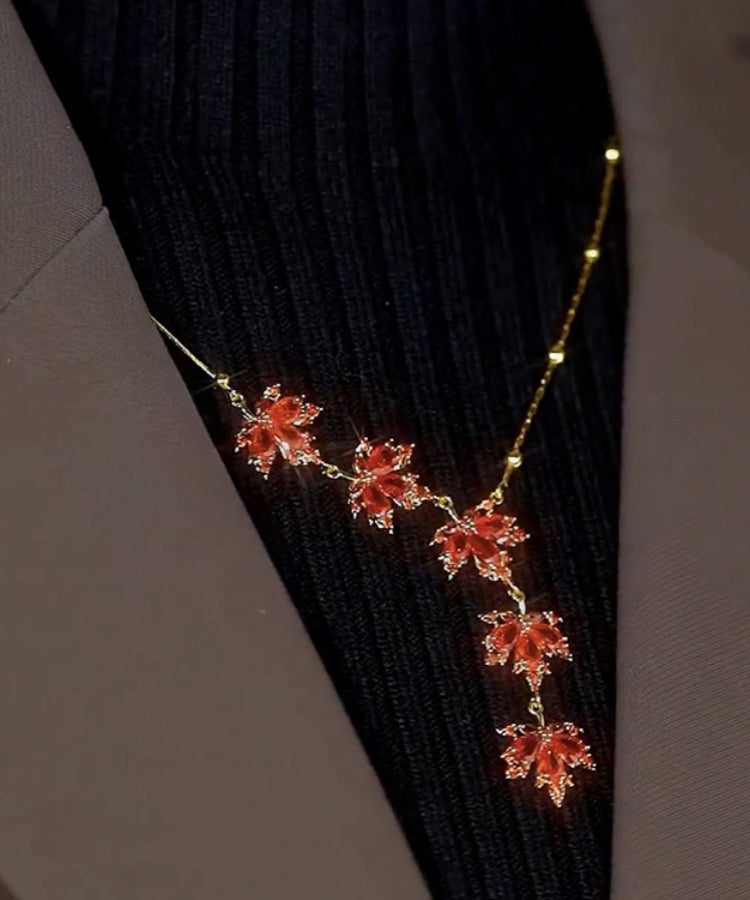 Mode Rot Sterling Silber Overgild Maple Leaf Anhänger Halskette RA031