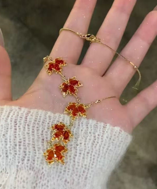 Mode Rot Sterling Silber Overgild Maple Leaf Anhänger Halskette RA031