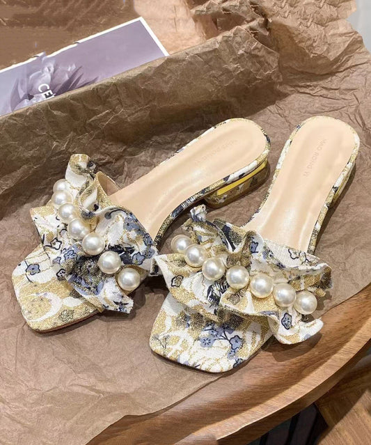 Toe Ruffled Peep Chunky Sandals Slide Pearl Fashion