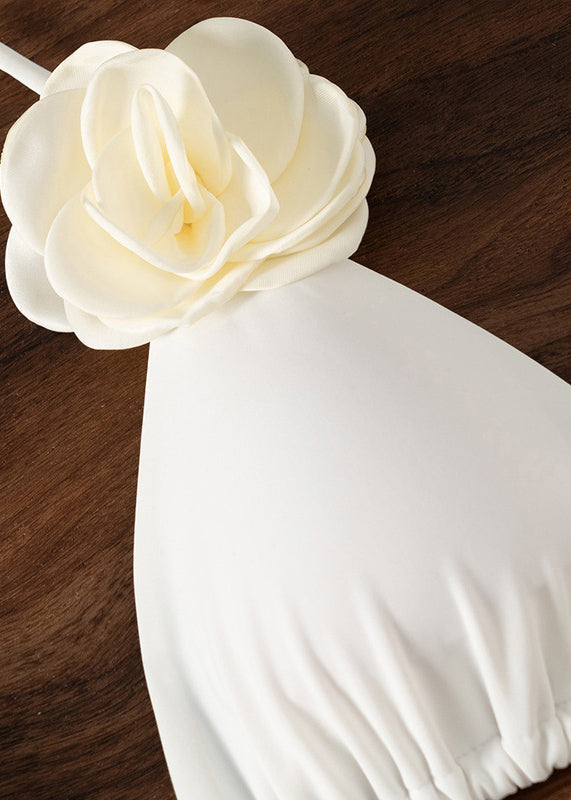 Modischer, sexy, weißer Bikini-Badeanzug mit Blumenmuster und Schnürung, VC020