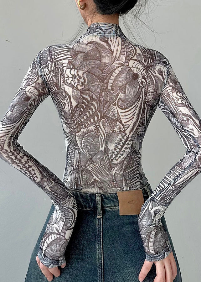 Modisches Slim Fit T-Shirt mit Print aus Tüll für den Herbst AL1061