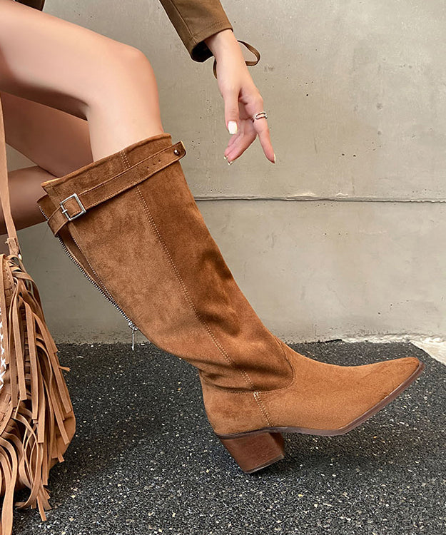 Fashion Splicing Chunky Boots Braunes Rindsleder TP001