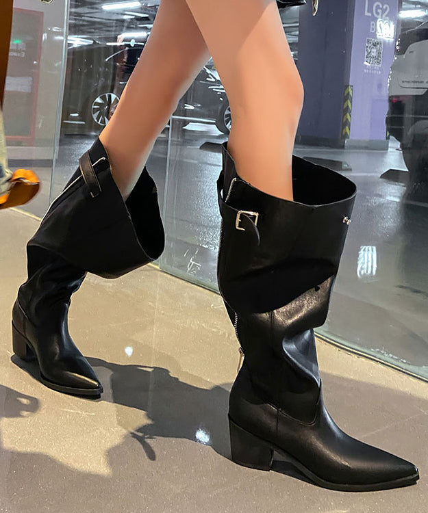 Fashion Splicing Chunky Boots Braunes Rindsleder TP001