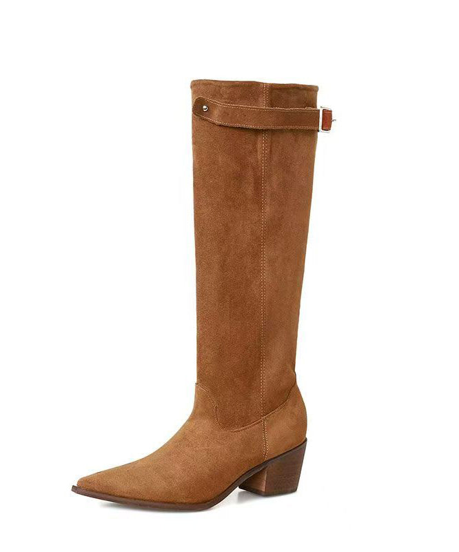 Fashion Splicing Chunky Boots Braunes Rindsleder TP001