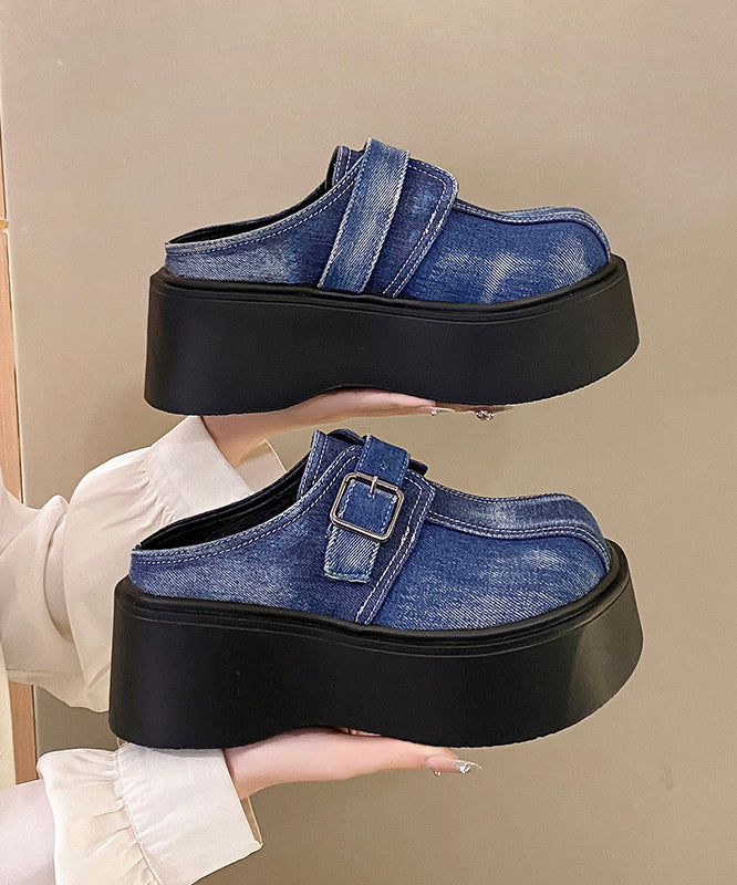Fashion Splicing Slide Blue Fabric Sandals Cotton Platform