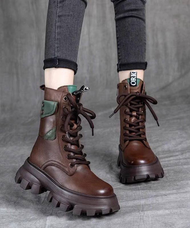 Bottes à plateforme en cuir de vachette noir à lacets RX023