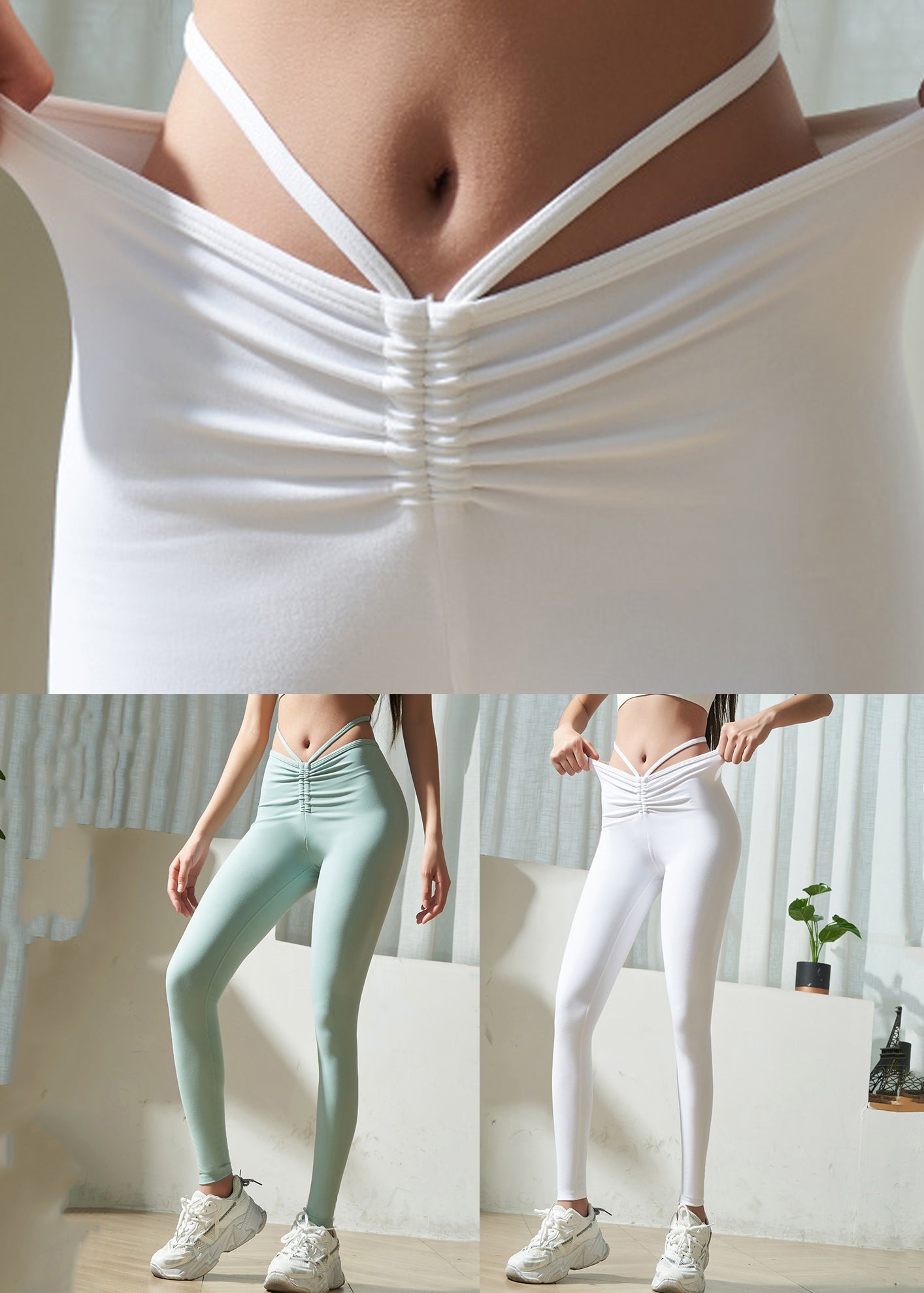 Pantalon Capri blanc taille haute pour course à pied et yoga