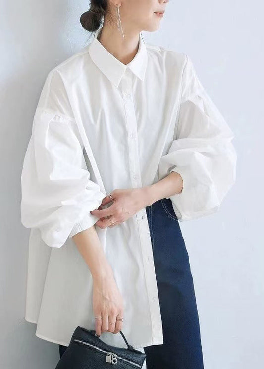 Top Oversized Blouse Lantern Side Open Cotton Fashion White