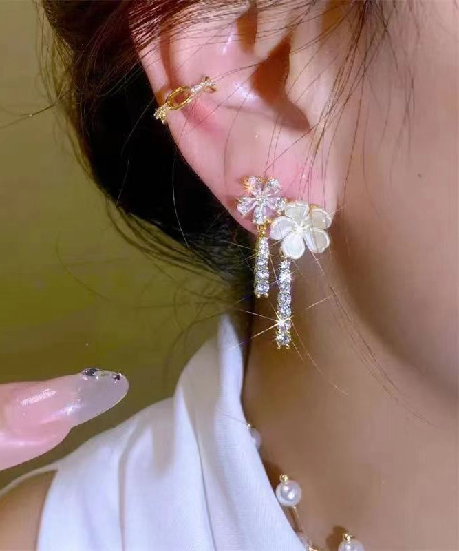 Overgild Drop Pearl Silver Fashion Sterling White Zircon Floral