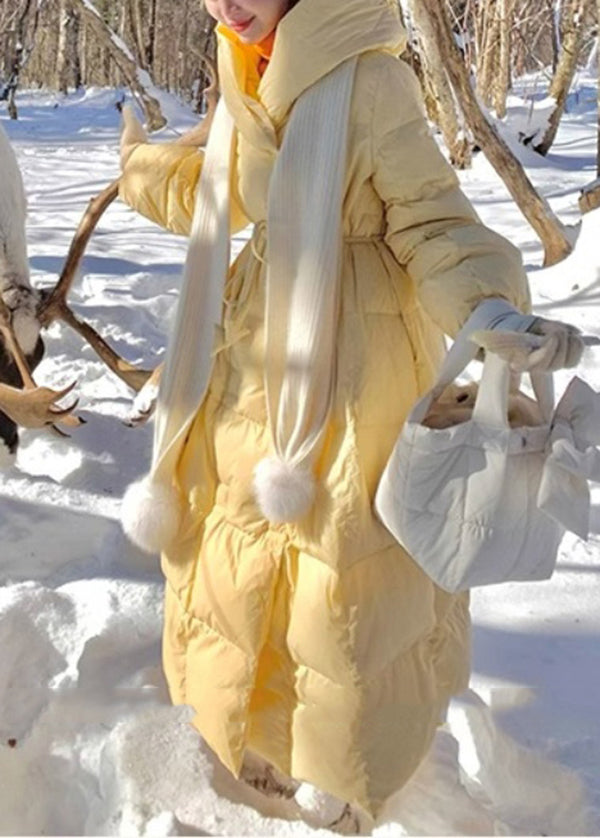 Modische gelbe Kapuzenjacke mit Bindegürtel und feiner Baumwollefüllung, Winterjacke TQ027