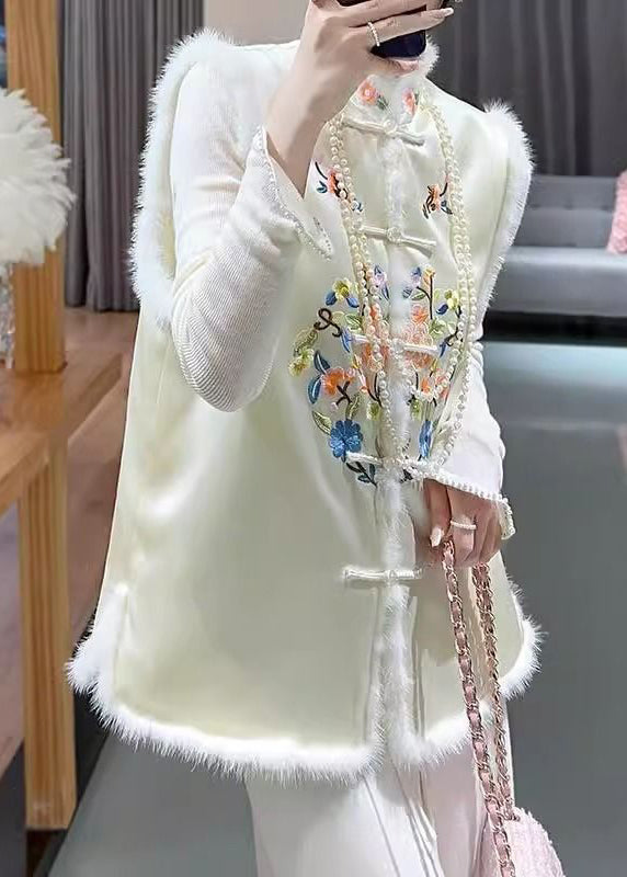 Feine Apricot bestickte Knopf Patchwork Baumwolle gefüllt Weste ärmellos RZ030