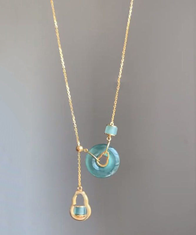 Collier lariat en argent sterling et or fin avec boucle ardillon et gourde en jade RA043