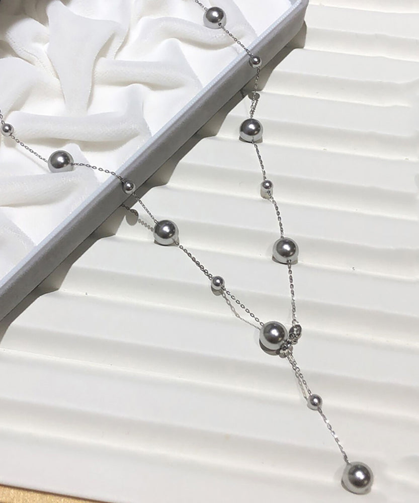 Feine graue Edelstahl Perlen Tasse Lariat Halskette QU019