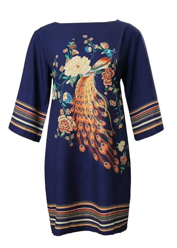 Print Urlaub Sommer Baumwolle Kleid Fein Übergroß