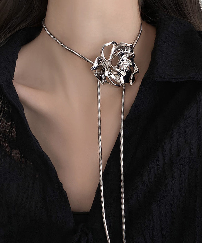Feine Seiden-Edelstahllegierung Rose Lariat Halskette RA029