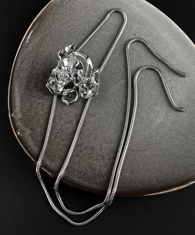 Feine Seiden-Edelstahllegierung Rose Lariat Halskette RA029