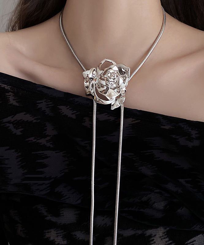 Feine Seiden-Edelstahllegierung Rose Lariat Halskette RA029