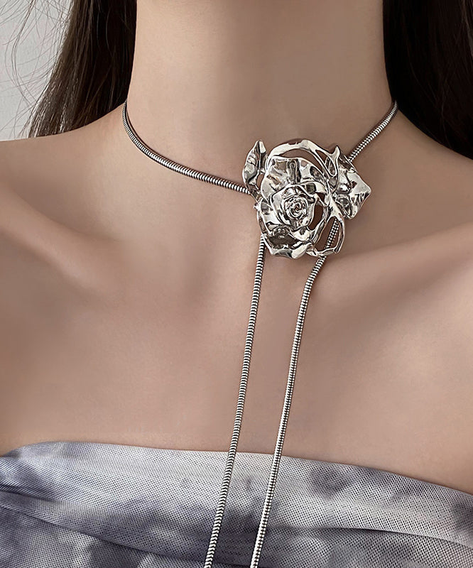 Feine Seiden-Edelstahllegierung Rose Lariat Halskette RA029