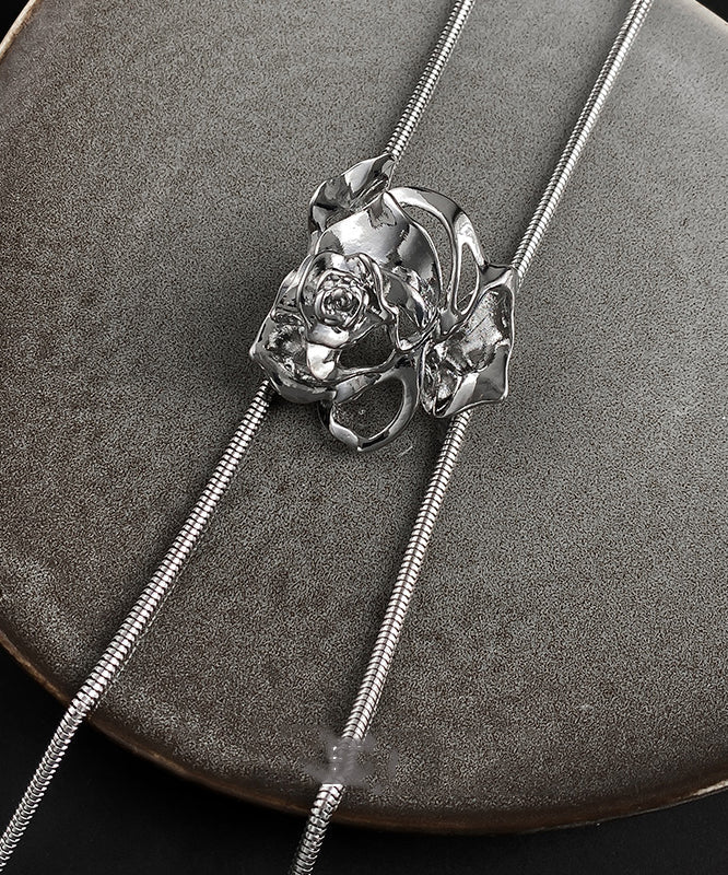 Feine Seiden-Edelstahllegierung Rose Lariat Halskette RA029