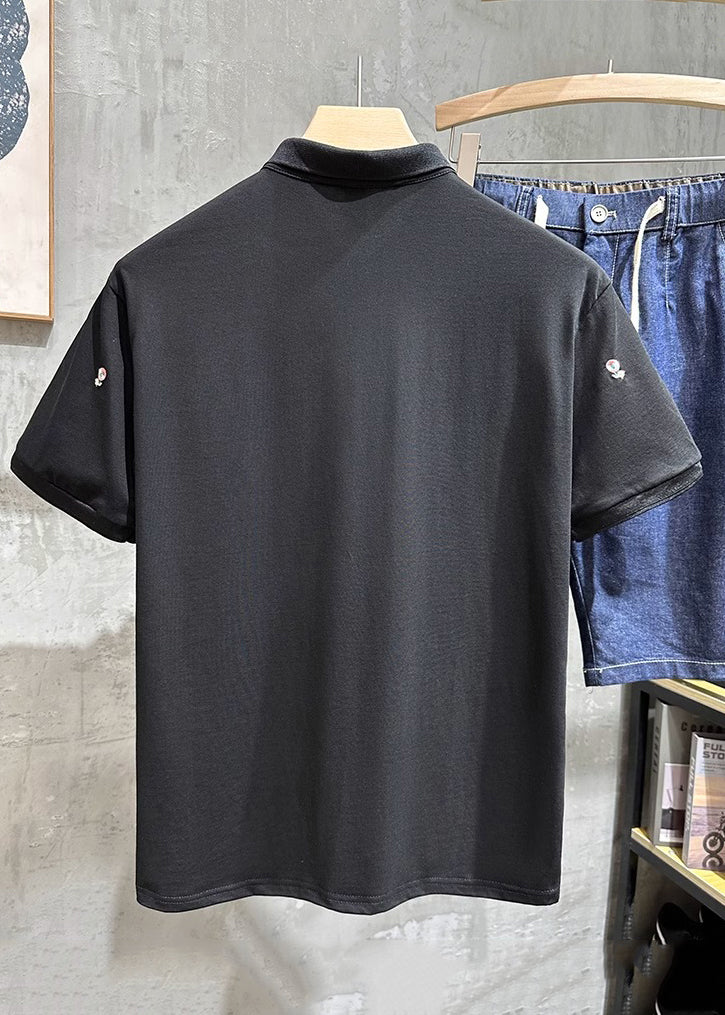 Polo Fine Herren Weiß Bestickte Hemden Taste Baumwolle Sommer