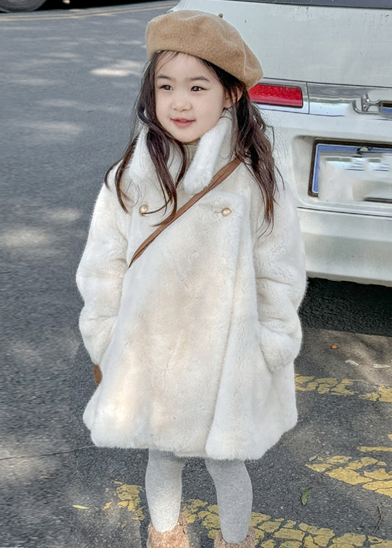 Manteau d'hiver blanc à col montant et poches pour fille TG018