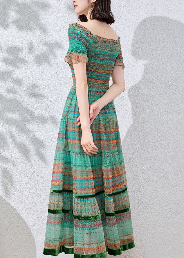 Blau Patchwork Kleider Baumwolle Sommer Tailliert Rüschen Print