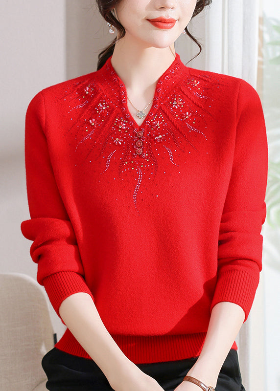 Pull en polaire rose ajusté à col rond et zircon, chaud, printemps TQ020