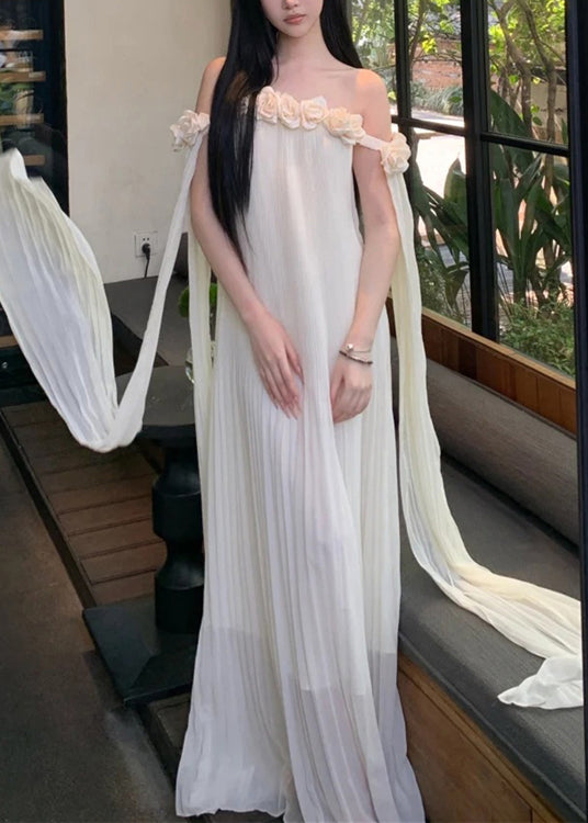 Hals Kleider Sommer Maxi Solid Chiffon Floral Beige Slash