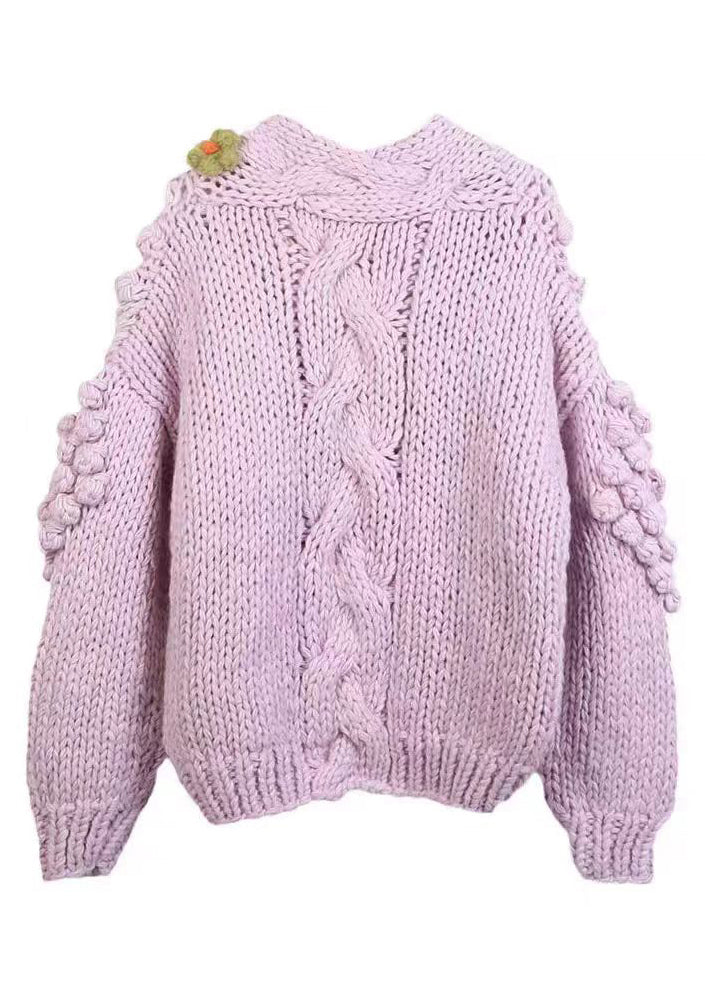 Geblümte lila V-Ausschnitt Knopf gemütliche Strick Strickjacken Winter WY010