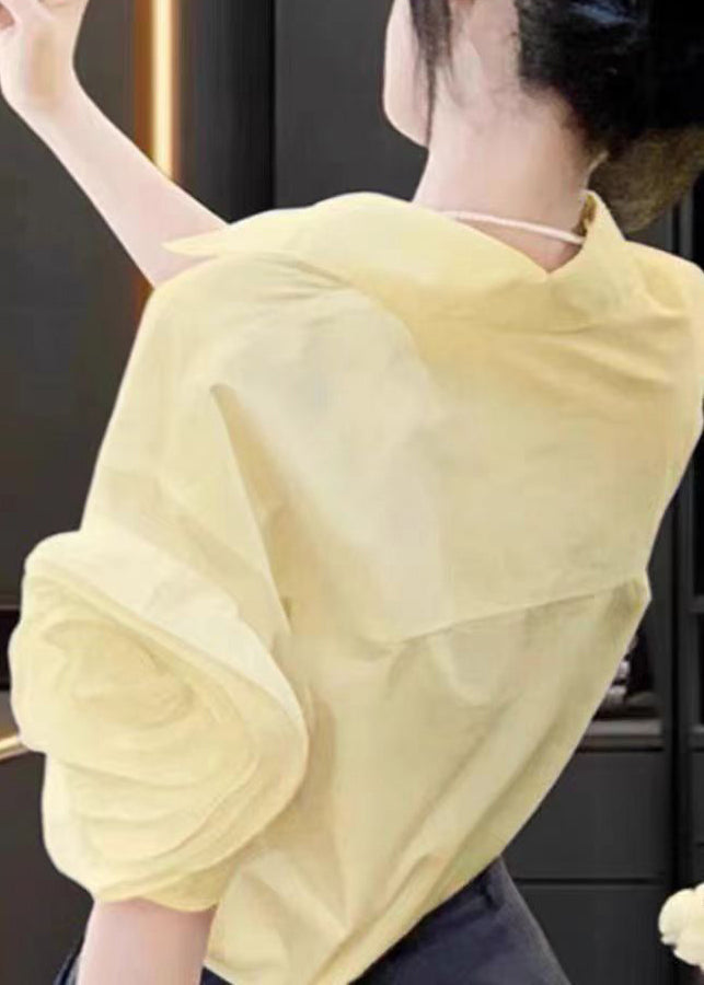 Weißes Hemd mit Peter-Pan-Kragen und Blumenmuster aus fester Baumwolle, Sommer AW1019