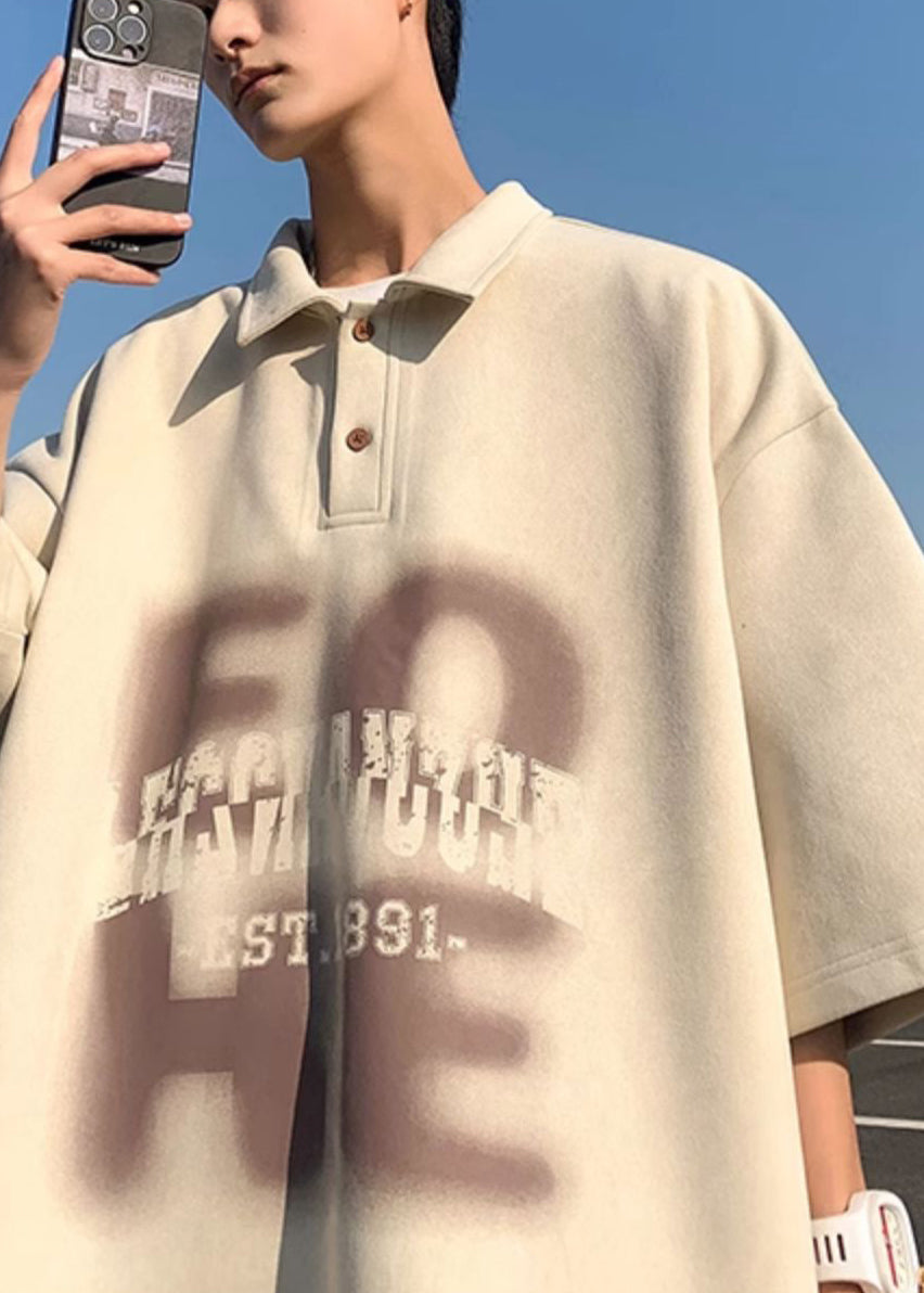 Polo Herren Halb Apricot Print Französische Baumwollärmelhemden Übergroß