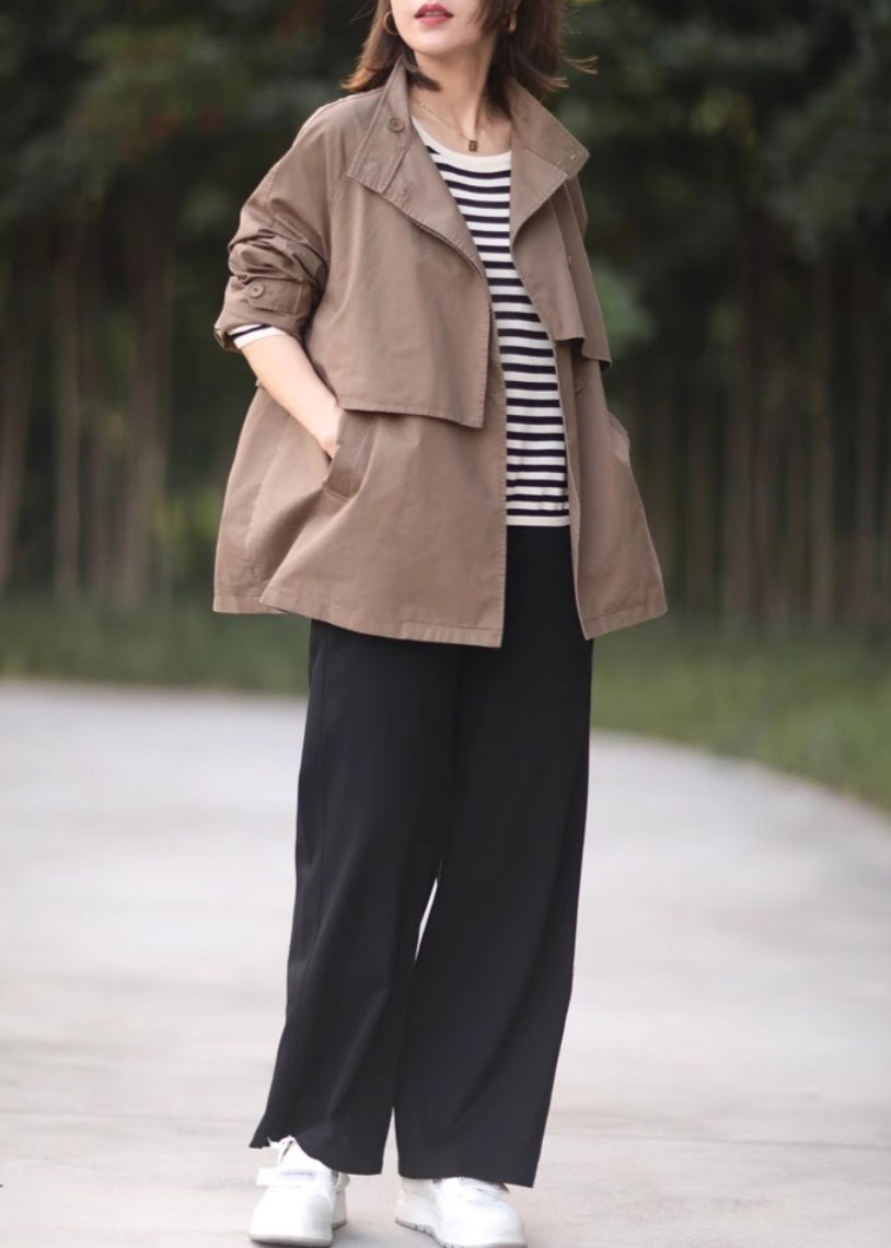 Französische Armeegrüne Baumwolljacke mit übergroßen Taschen, Frühling, TM037