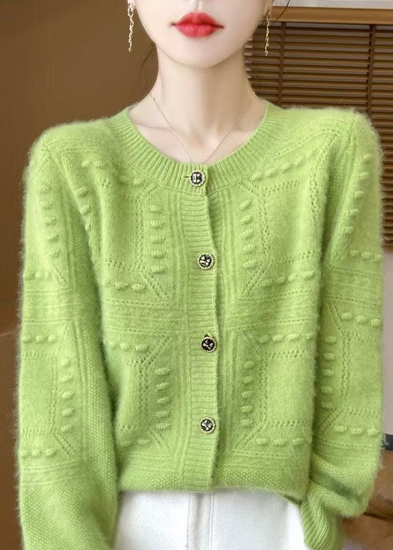 Cardigan en laine jacquard beige à col rond, printemps TQ021